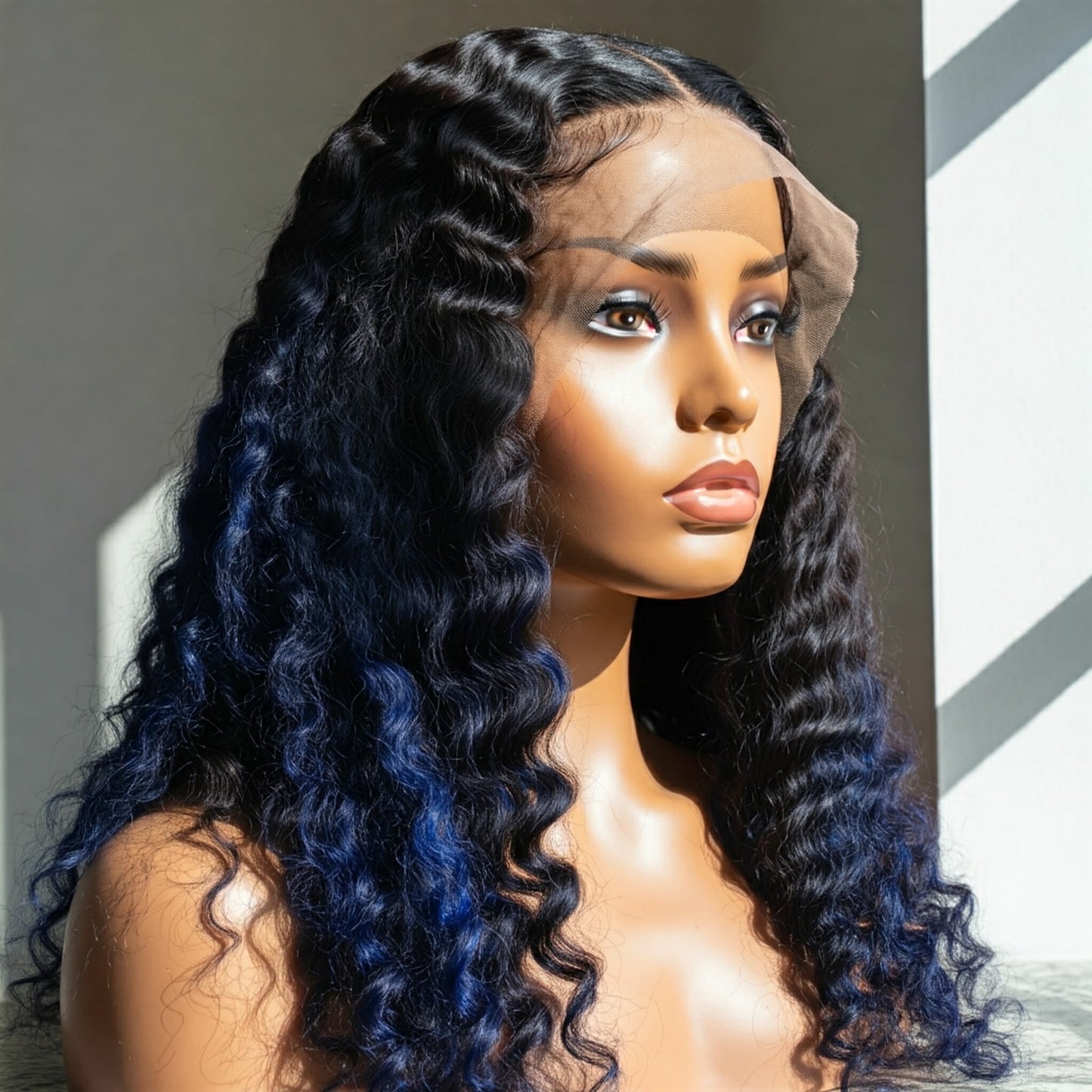 "Midnight Blue - Luxurious Black and Blue Body Wave Lace Front Wig