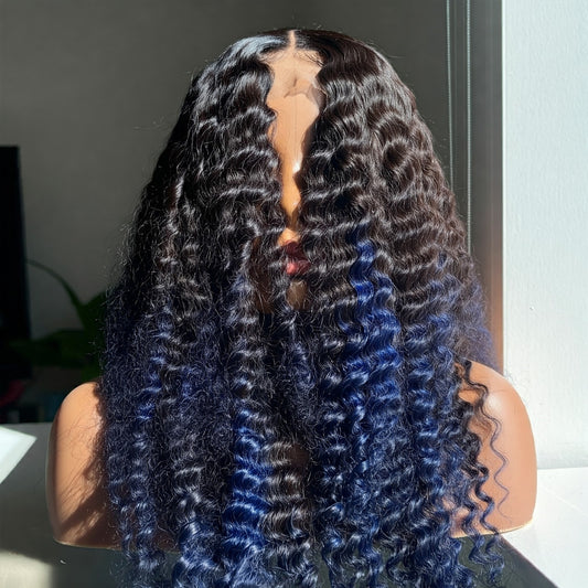 "Midnight Blue - Luxurious Black and Blue Body Wave Lace Front Wig