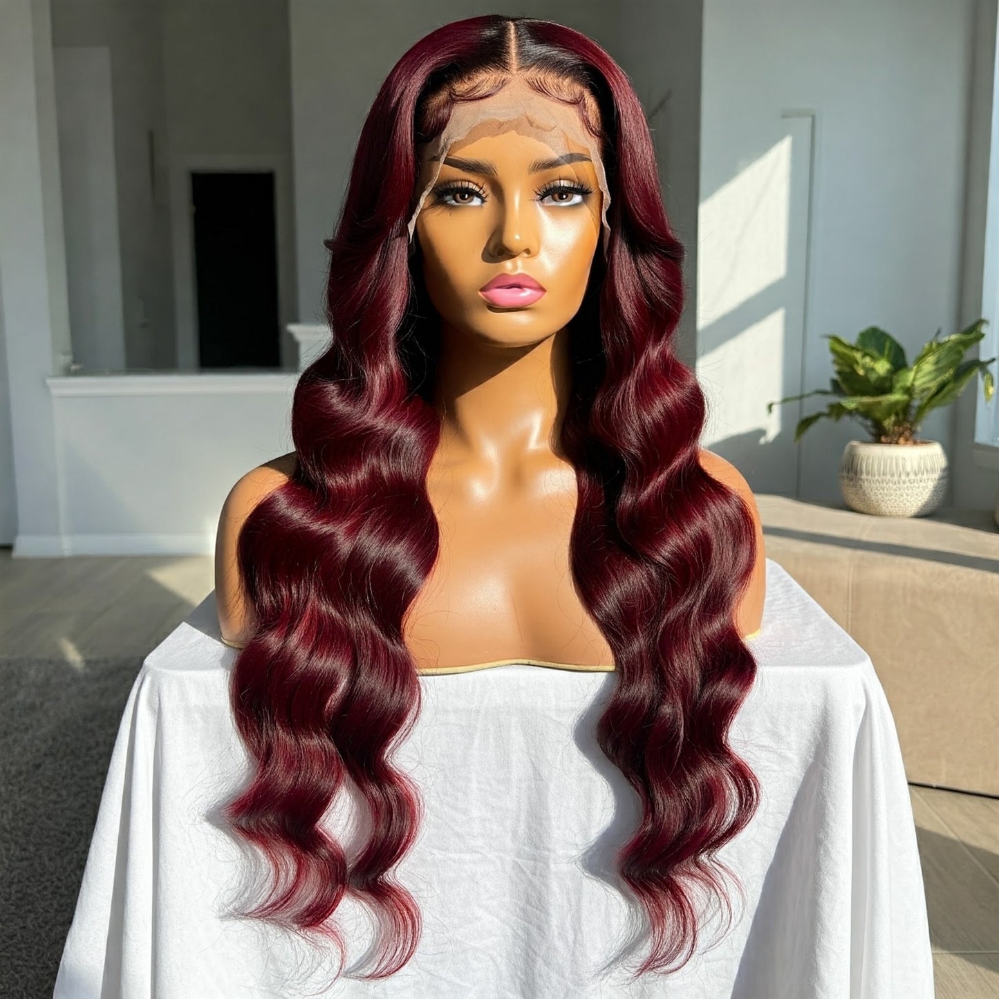 "Ruby -Luxurious Burgundy Ombre Body Wave Lace Front Wig with 200% Density"