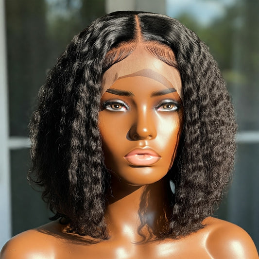 "Ebony Waves - Luxurious Black Curly Lace Front Wig with 200% Density"