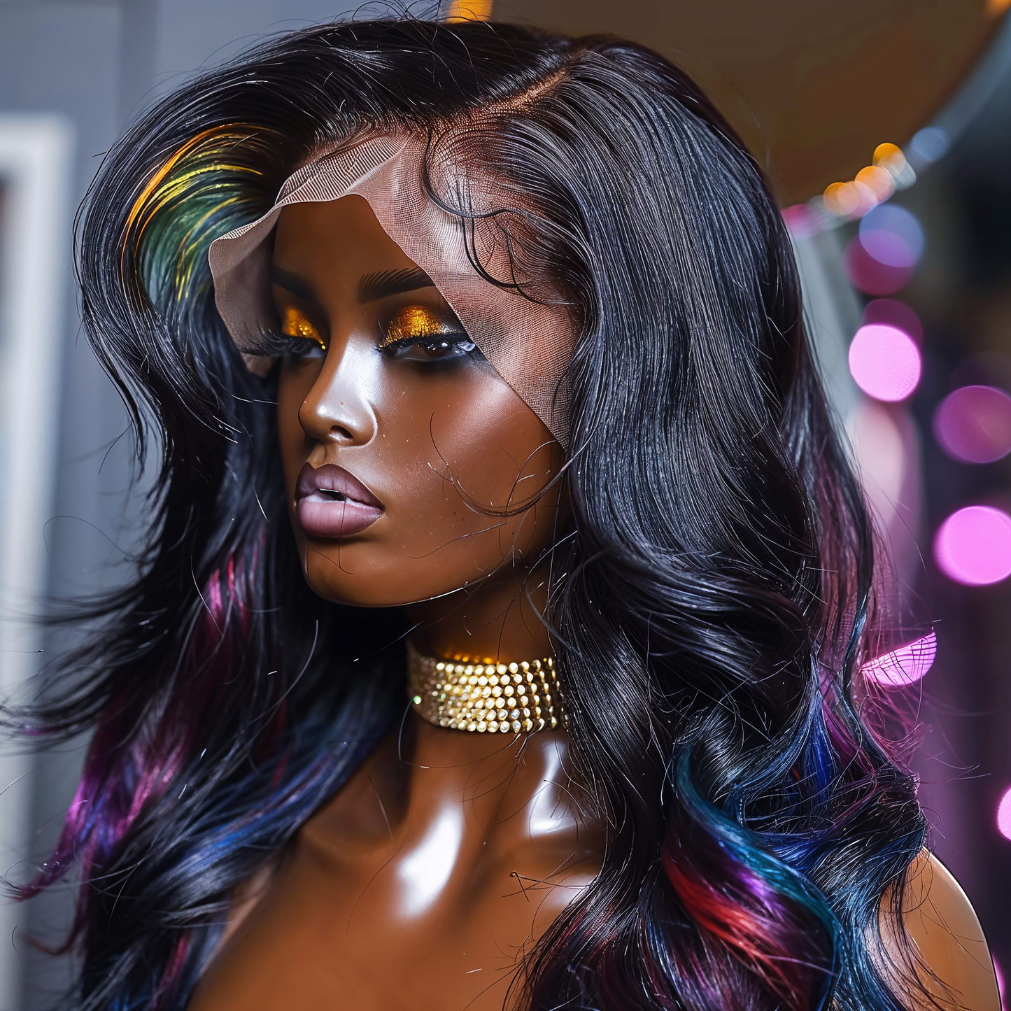 "Aurora - Luxurious Rainbow Highlight Body Wave Lace Front Wig