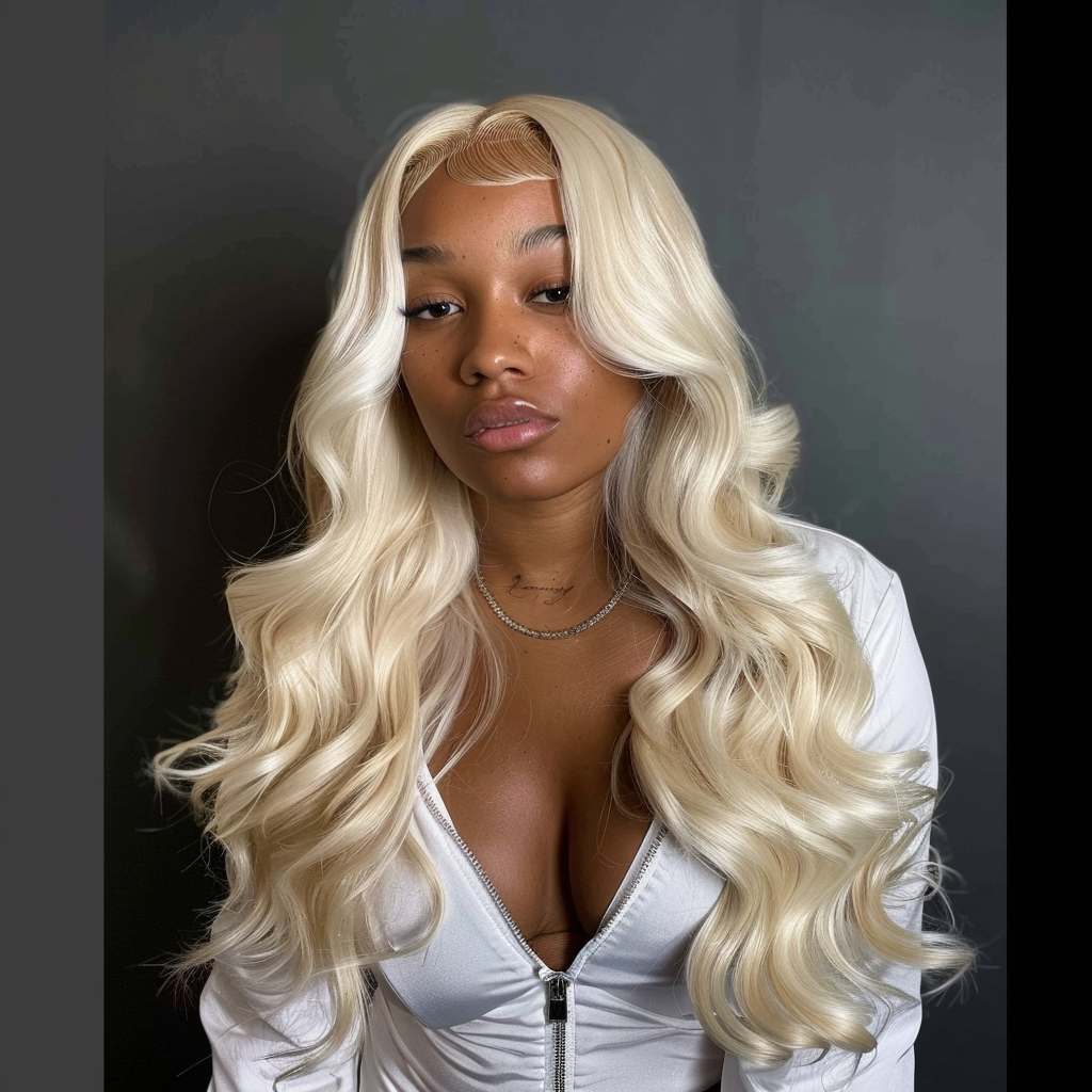 Isabella - Luxurious Platinum Blonde Body Wave Lace Front Wig"