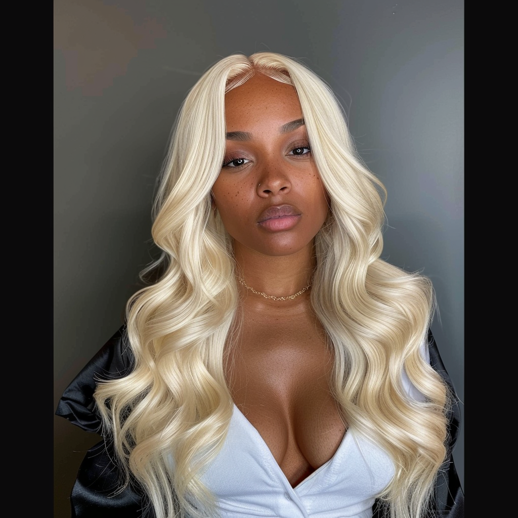 Isabella - Luxurious Platinum Blonde Body Wave Lace Front Wig"