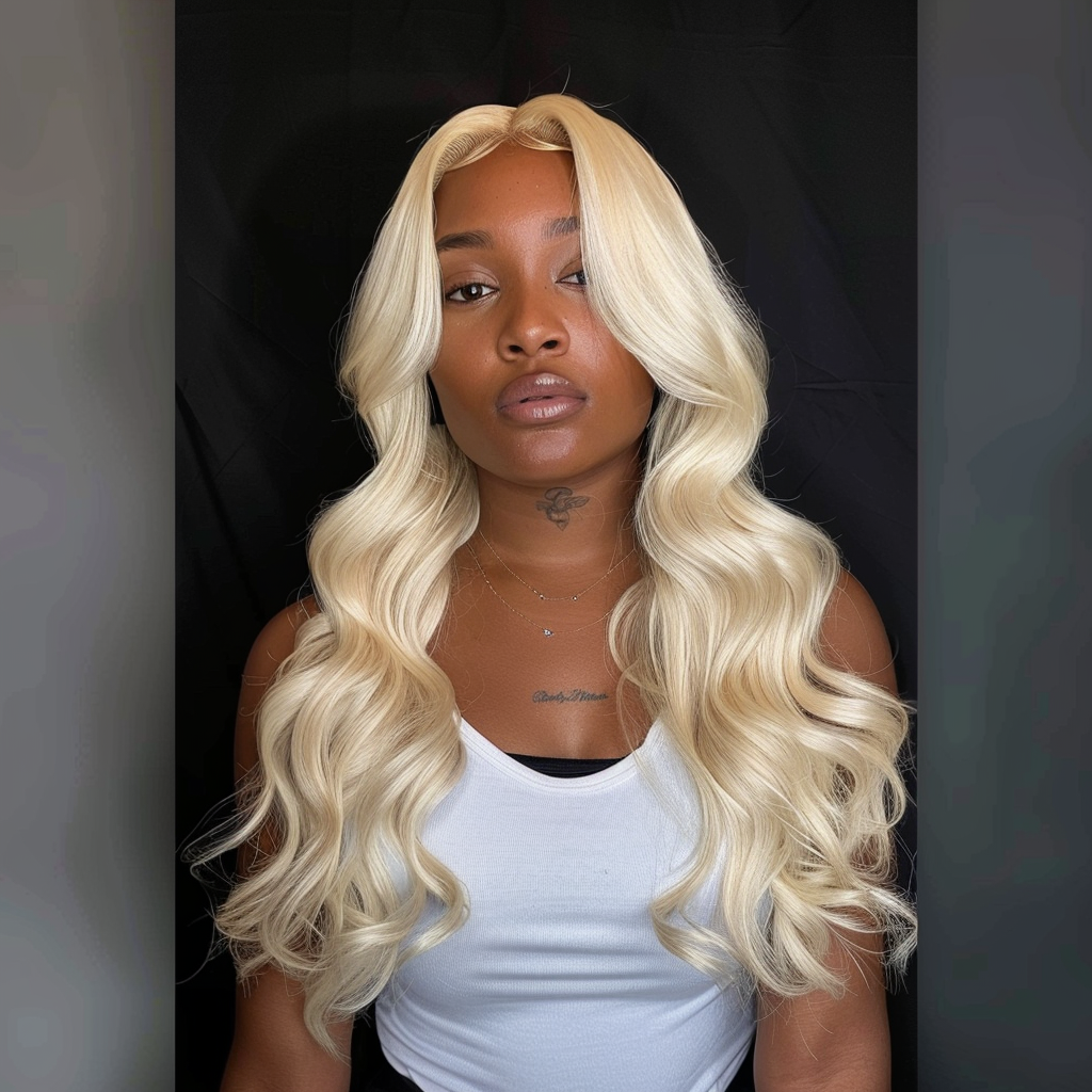 Isabella - Luxurious Platinum Blonde Body Wave Lace Front Wig"