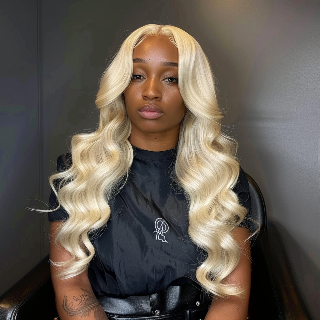 Isabella - Luxurious Platinum Blonde Body Wave Lace Front Wig"